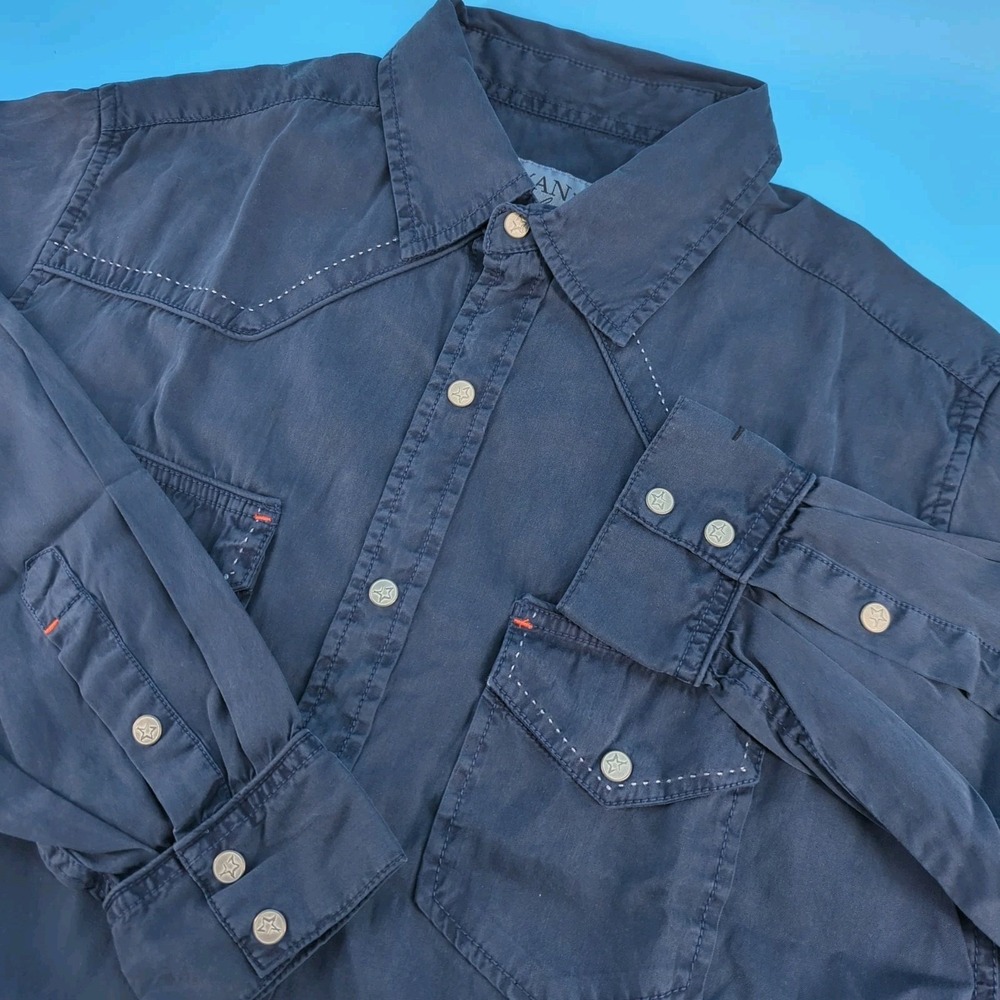 Ryan Michael Shirt Mens Medium Blue Silk Cotton Blend Denim Western Cowboy Wear